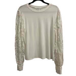 Ariella Floral Lace Sleeve Jersey Knit Top size L romantic casual work coquette